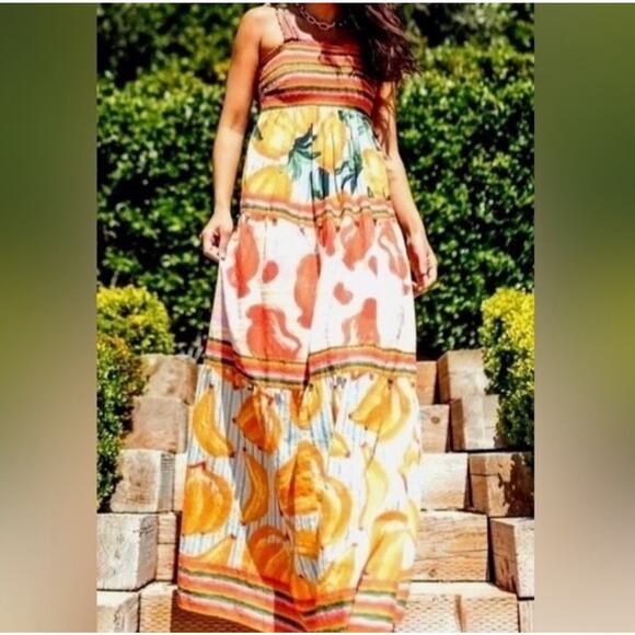 House Of Harlow 1960 Revolve Tropical Fruit and Colorful Stripes Maxi Dress - Picture 3 of 7